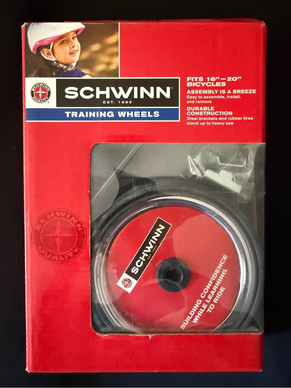 Schwinn Training Wheels Fits 16” - 20” Bicycles Steel Brackets Rubber Tires